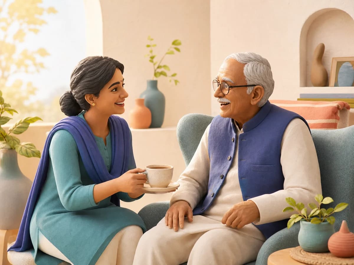 Illustration of a caregiver spending time with an older adult