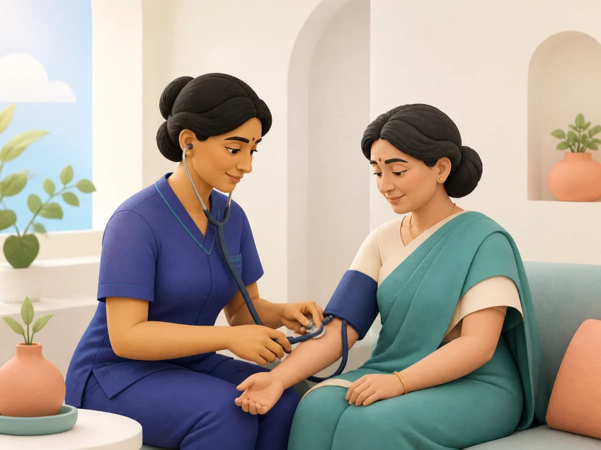 Illustration of a nurse caring for a patient at home